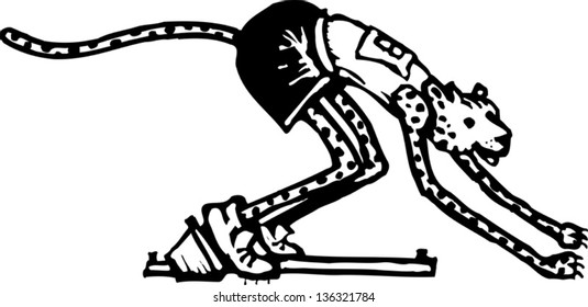 Vector illustration of a tiger at the starting point in a race