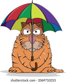 Vector illustration of a tiger under an umbrella