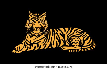 Vector illustration of tiger in vintage hand drawn style
