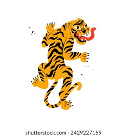 Vector illustration tiger walking. Cartoon animal character. Ideal for print