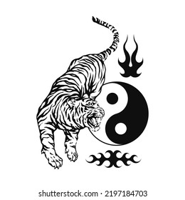 vector illustration of a tiger with yinyang