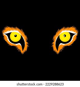 Vector illustration of a tiger's eye in the dark. Tiger head concept on black background.