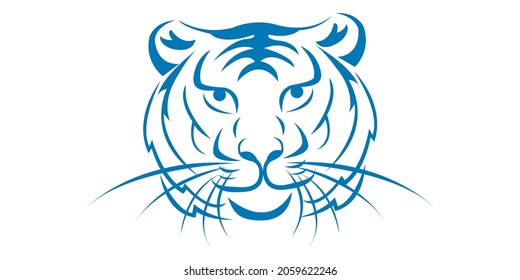 Vector illustration of a Tiger's Muzzle. Portrait of a Tiger. Blue Tiger Head Isolated On White Background
