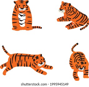 Vector illustration of Tigers set on white background.