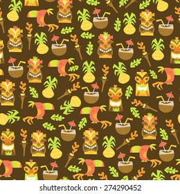 A Vector Illustration Of Tiki Luau Seamless Pattern Background.