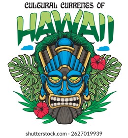 Vector Illustration of Tiki Mask with Retro Vector Illustration Available for Tshirt Design