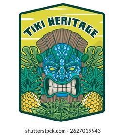 Vector Illustration of Tiki Mask with Retro Vector Illustration Available for Tshirt Design