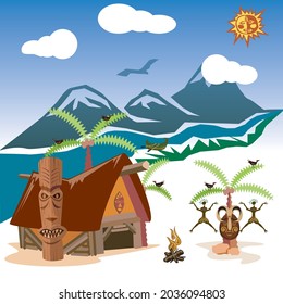 Vector Illustration Tiki Primitive Best for media social post etc.