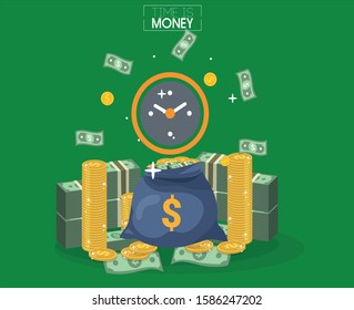 vector illustration, time conceptual banner money coin icons decor.