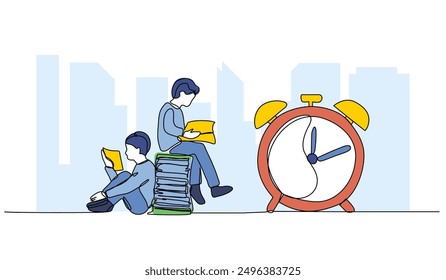 Vector illustration of time discipline. Modern flat in continuous line style.