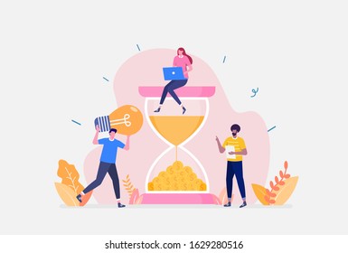 Vector Illustration, Time Management  Concept, Showing a group of active people who carry out daily routines, Suitable for landing page, ui, web, App intro card, editorial, flyer,and banner