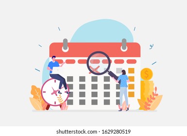Vector Illustration, Time Management  Concept, Showing a group of active people who carry out daily routines, Suitable for landing page, ui, web, App intro card, editorial, flyer,and banner