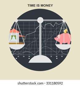 Vector illustration of time is money flat design.Concepts web banner and printed materials.