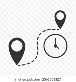 Vector illustration of time route icon in dark color and transparent background(PNG).