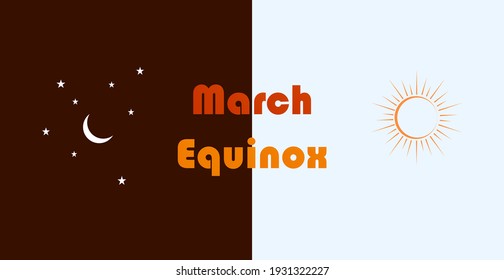 Vector Illustration of Time of spring equinox occurs around 20 March. Day equals night. Holiday Nowruz or Persian New year. Half Sun and half Moon