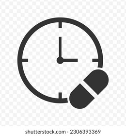 Vector illustration of time to take medicine icon in dark color and transparent background(png).