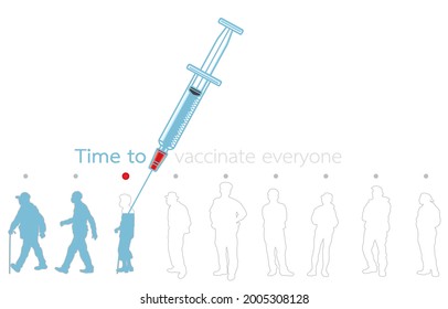 Vector illustration of time when everyone vaccinated to protect themselves and others from COVID-19, human silhouette, during coronavirus outbreak concept. Illustration, Vector isolated on background.