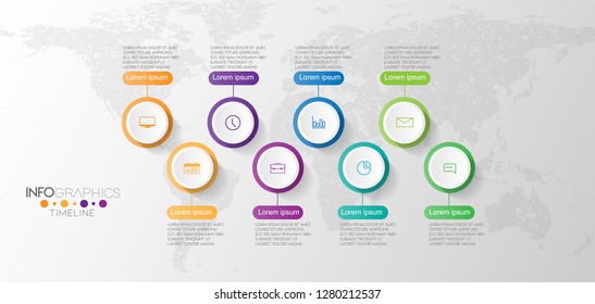 vector illustration timeline Infographic design template with icons and 8 options or steps. Can be used for process, presentations, layout, banner,info graph. 