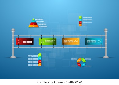 Vector illustration Timeline template with charts and text. Infographics.