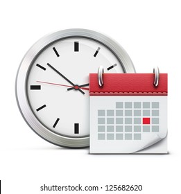 Vector Illustration Of Timing Concept With Classic Office Clock And Detailed Calendar Icon