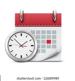 Vector illustration of timing concept with classic office clock and detailed calendar icon