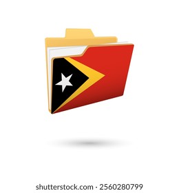 Vector illustration of Timor Leste flag isolated in file folder on white background.