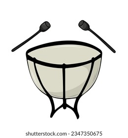 Vector illustration of a timpani drum. Classical musical instruments. Isolated objects. White background.