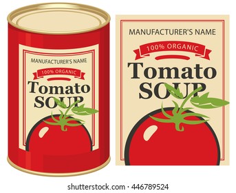 Vector Illustration Of A Tin Can With Label Tomato Soup