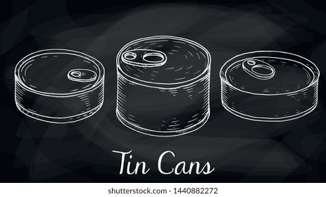 Vector Illustration of tin cans collection chalkboard sketch style