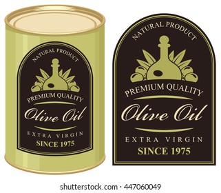 Vector illustration of a tin with label olive oil