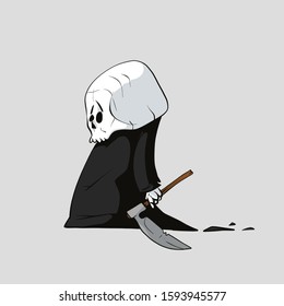 Vector illustration of a tiny grim reaper