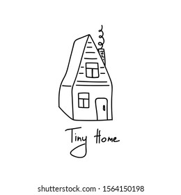 Vector illustration of tiny house building in cartoon doodle style.