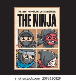 Vector Illustration of Tiny Ninja with Cute Illustration Available for Poster