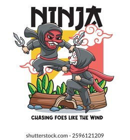 Vector Illustration of Tiny Ninja with Cute Illustration Available for Tshirt Design