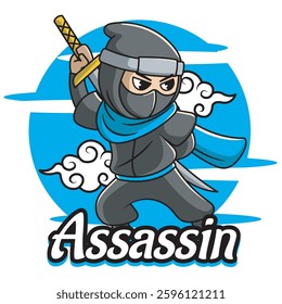 Vector Illustration of Tiny Ninja with Cute Illustration Available for Tshirt Design