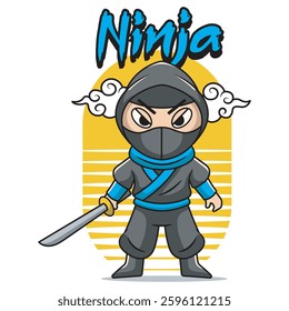 Vector Illustration of Tiny Ninja with Cute Illustration Available for Tshirt Design