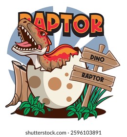 Vector Illustration of Tiny Raptor in The Egg with Cute Illustration Available for Tshirt Design