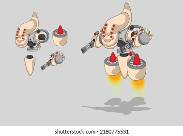 Vector illustration of tiny war robot isolated on a white background,suitable for animation and game designs