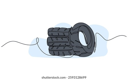 Vector illustration of a tire. Modern flat in continuous line style.