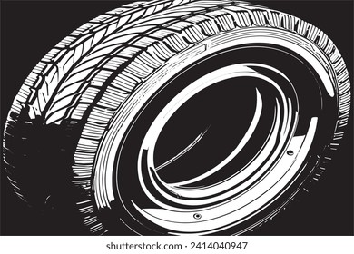 Vector illustration of a tire outlined in black with a textured appearance, isolated on a white background