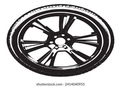 Vector illustration of a tire outlined in black with a textured appearance, isolated on a white background