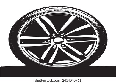Vector illustration of a tire outlined in black with a textured appearance, isolated on a white background
