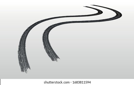  Vektorillustration. Reifenspuren in Persective, Grunge.