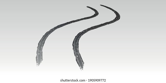 Vector illustration. Tire tracks in persective, grunge.