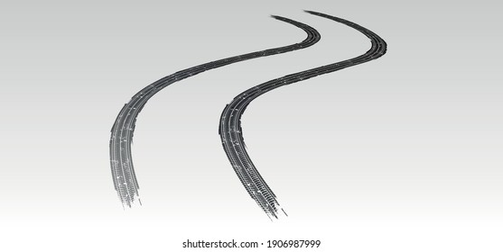 Vector illustration. Tire tracks in persective, grunge.