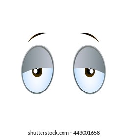 Vector Illustration of Tired Cartoon Eyes on a White Background