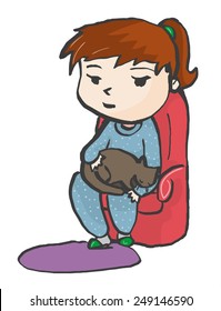 Vector illustration of a tired girl sitting on sofa