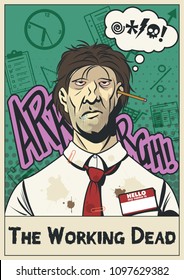 Vector Illustration Tired Office Manager. The Working Dead 