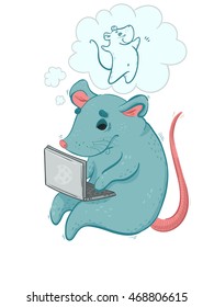 Vector illustration of tired sick mouse that dreams about some freedom from work or downshifting