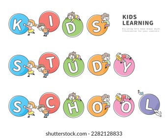 Vector illustration of a title word and children.